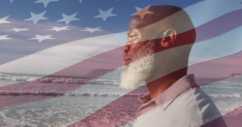 Patriotic Reflection Over Scenic Beach at Sunset