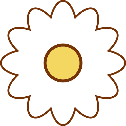 Flat daisy illustration on transparent background with yellow center