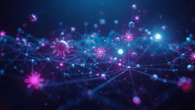 Futuristic Virus Node Within Digital Network