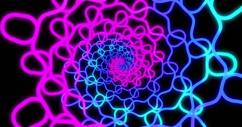Vibrant neon spiral loops creating mesmerizing abstract pattern