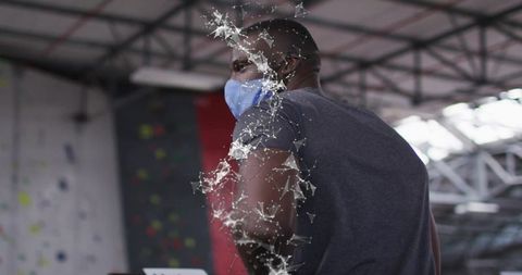 Man Wearing Face Mask in Climbing Gym with Digital Effects