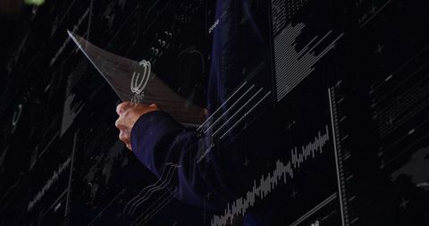 Corporate professional analyzing futuristic data in modern office