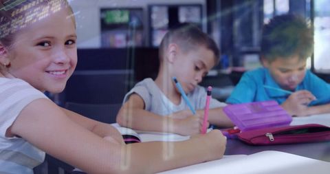 Smiling Schoolgirl Enjoying Learning in Classroom Setting