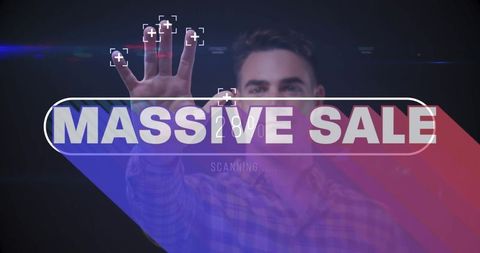 Man Interacting with Futuristic Sale Interface