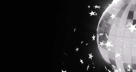 Rotating Mirror Ball with Sparkling Stars on Black Background