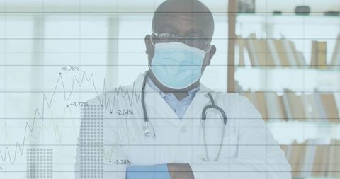 Senior Doctor Analyzing Data with Graph Overlay in Medical Office