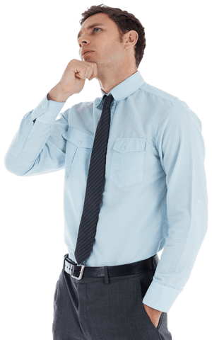 thoughtful businessman in blue shirt raising chin consideration - Download Free Stock Videos Pikwizard.com