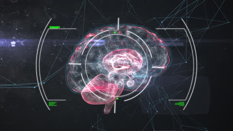 Futuristic Digital Brain with Data Connections and Scanning Overlay