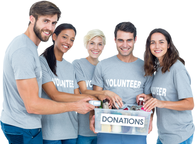 Diverse Volunteers Holding Donations Box on Transparent Background - Download Free Stock Videos Pikwizard.com