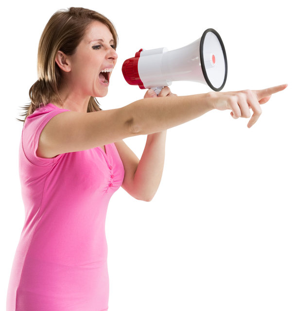 Woman Pointing and Shouting with Megaphone on Transparent Background - Download Free Stock Videos Pikwizard.com