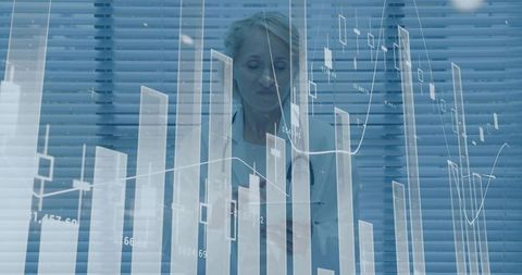 Doctor analyzing digital charts in cyber healthcare environment