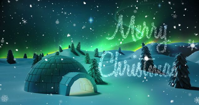 Winter Night Christmas Landscape with Igloo and Aurora Borealis - Download Free Stock Images Pikwizard.com