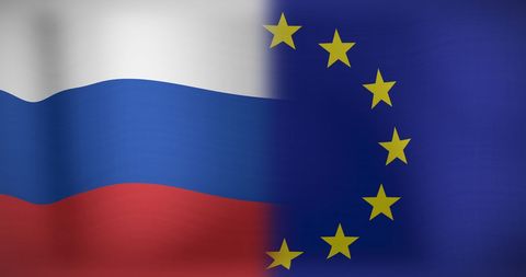 Russia and EU Flags Waving Together: Geopolitical Concepts - Download Free Stock Images Pikwizard.com
