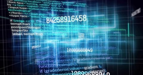 Glowing Data Cluster Streaming Code and Numeric Overlays in Neon Virtual Grid