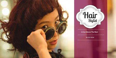 confident woman adjusting sunglasses in hair stylist ad - Download Free Stock Templates Pikwizard.com