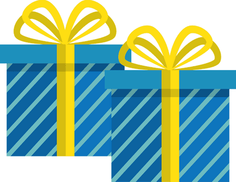Blue gift boxes with yellow ribbon bows on transparent background