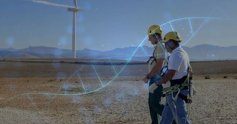 Technicians at Wind Farm Exploration with DNA Helix Concept