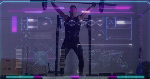 Tech-Enhanced Weight Lifting Fitness Enthusiast with Futuristic Interface