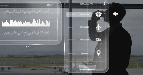 Business leader utilizing smart technology for data tracking