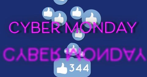 Neon Pink Cyber Monday Banner with Thumbs-Up Icons