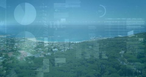 Coastal landscape with futuristic hud overlays