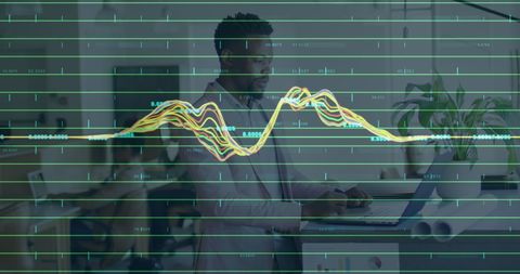 Businessman analyzing financial data on computer interface