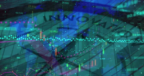 Financial Data Analysis Overlaid on Compass Symbol