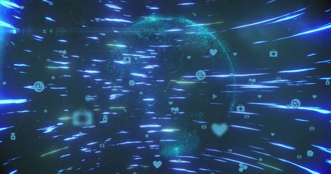 Global Data Network with Digital Icons Over Abstract Globe