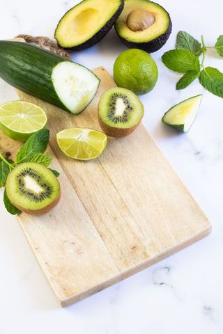 Fresh Ingredients on Wooden Board for Healthy Recipes