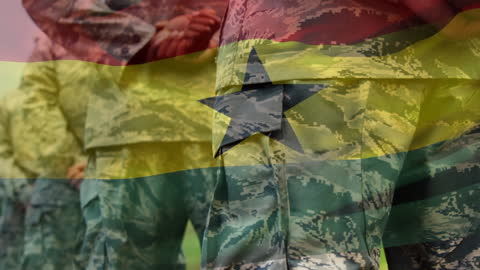 Ghana Flag Overlay with Soldiers Promoting National Pride