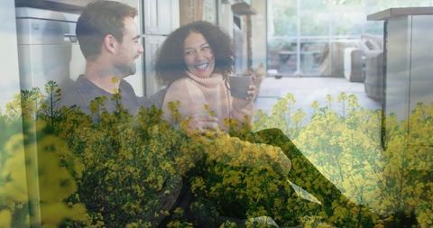 Couple enjoying calm morning in modern home kitchen