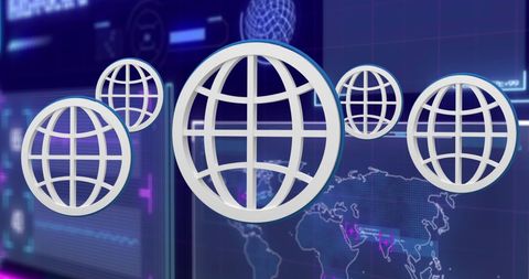 Digital icons display on futuristic data interface