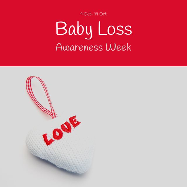 Composition of baby loss awareness week text over heart with love text. Baby loss awareness week and celebration concept digitally generated image.