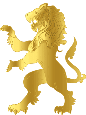 Golden Heraldic Lion Emblem on Transparent Background