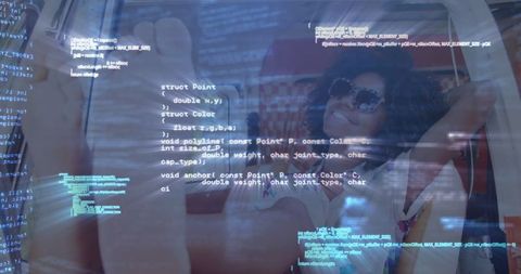 Digital Data Processing with Women Smiling in Background