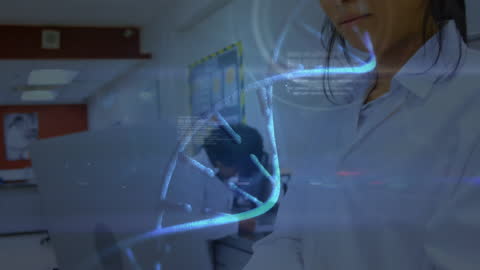 Scientist with DNA Hologram in Laboratory