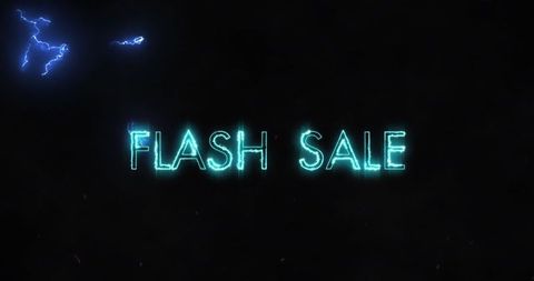 Neon Flash Sale Text with Lightning on Black Background