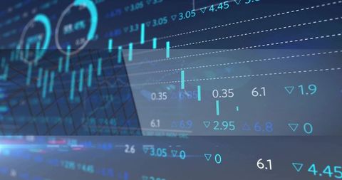 Digital Financial Charts on Skyscraper with Statistics