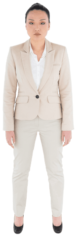 Transparent Professional Asian Businesswoman in Beige Suit