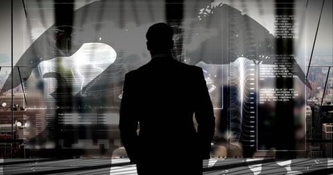 Silhouette of Businessman Analyzing Digital Data on Futuristic Interface - Download Free Stock Images Pikwizard.com