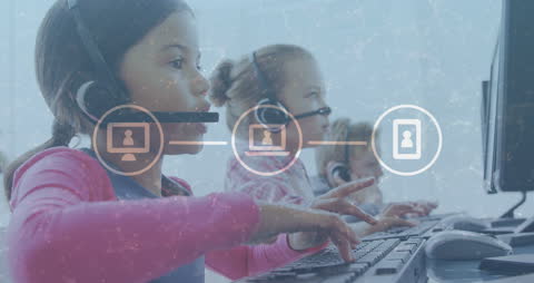 Diverse Students Engaging in Technology-Assisted Learning with Headsets