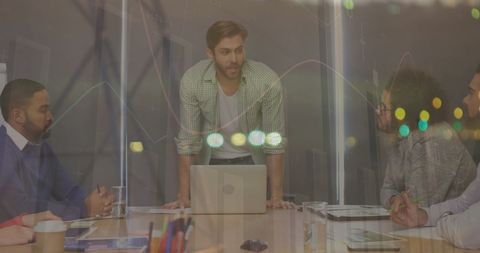 Global Business Team Analyzing Financial Data with Technology