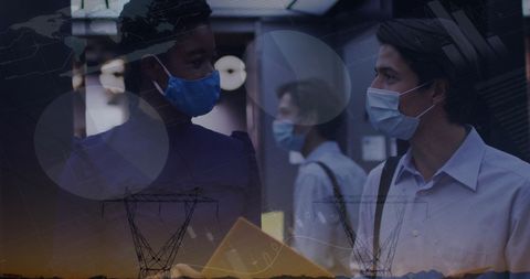 Diverse doctors discussing financial data in modern setting