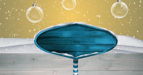 Festive road sign with snow and baubles in christmas scene