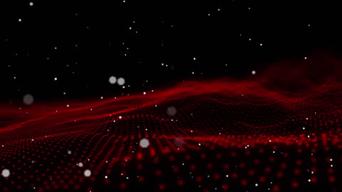 Dynamic Red Waves with Floating Particles on Black Background