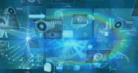 Futuristic Animation of Data Processing on Blue Digital Screens