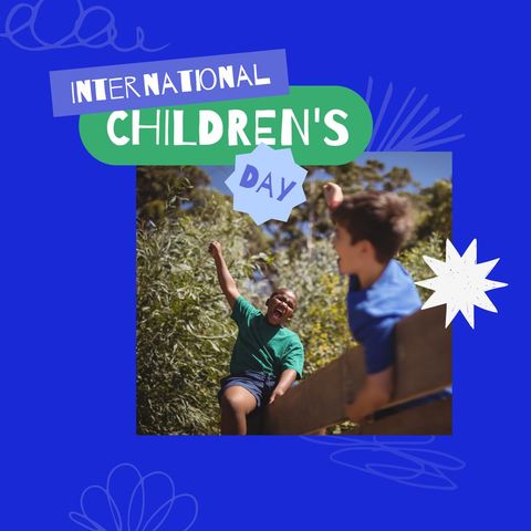 Excited children celebrating international day outdoors fun