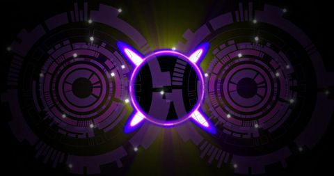 Futuristic sci-fi digital design with neon purple elements