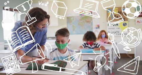 Teacher and Student Interaction in Classroom with Educational Graphics