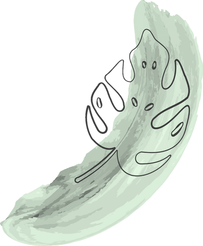 Abstract monstera leaf outline on textured green brushstroke